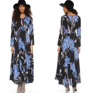 Free People First Kiss Printed Maxi Dress Botanical Night Blue XS